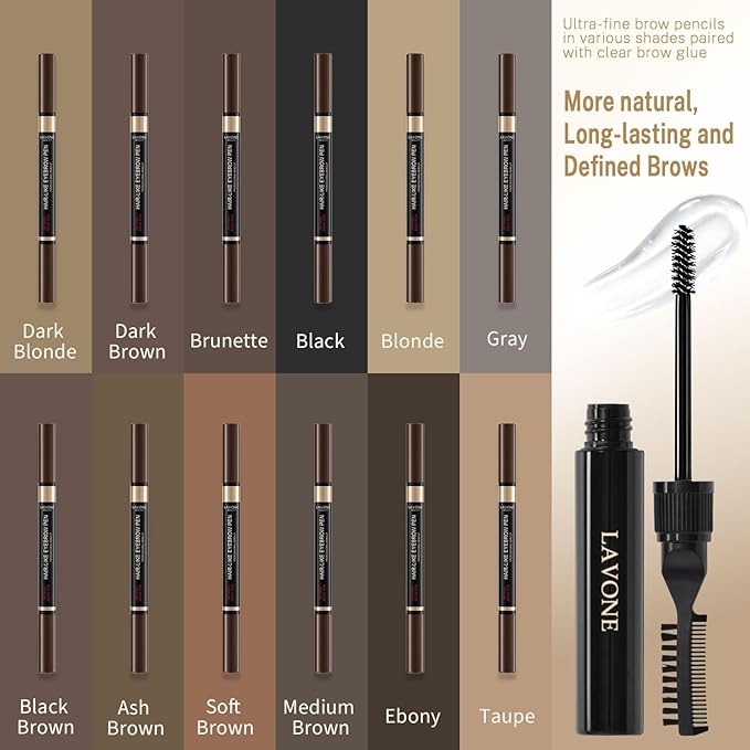 Microblading Eyebrow Pen Kit - Waterproof Brow Makeup Set with Eyebrow Pencil, Eyebrow Gel Clear, Eyeliner, Dual-ended Eyebrow Brush, Natural Looking Brows with Long-Lasting All-Day Hold - Gray