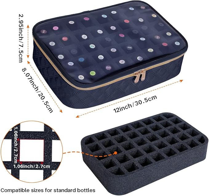 Nail Polish Bag organizer-Holds 40 bottles(15ml-0.5fl.oz)，Nail Polish Carrying Case Clear Multifunctional Cosmetic Travel Cases Makeup Bags Black