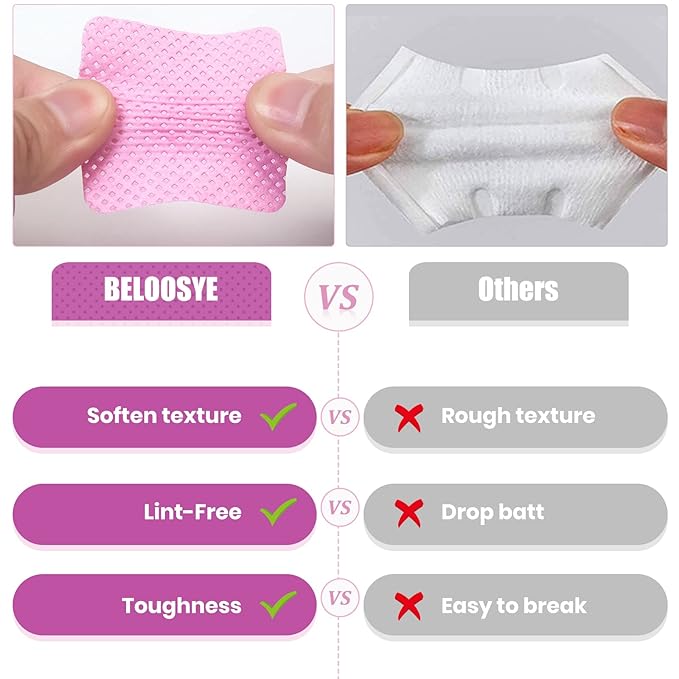 1000 Super Absorbent Lint Free Lash Glue Wipes - Non-woven Fabric Nail Polish Remover Wipes for Eyelash Extension Supplies & Nail Polish Bottle (Pink)