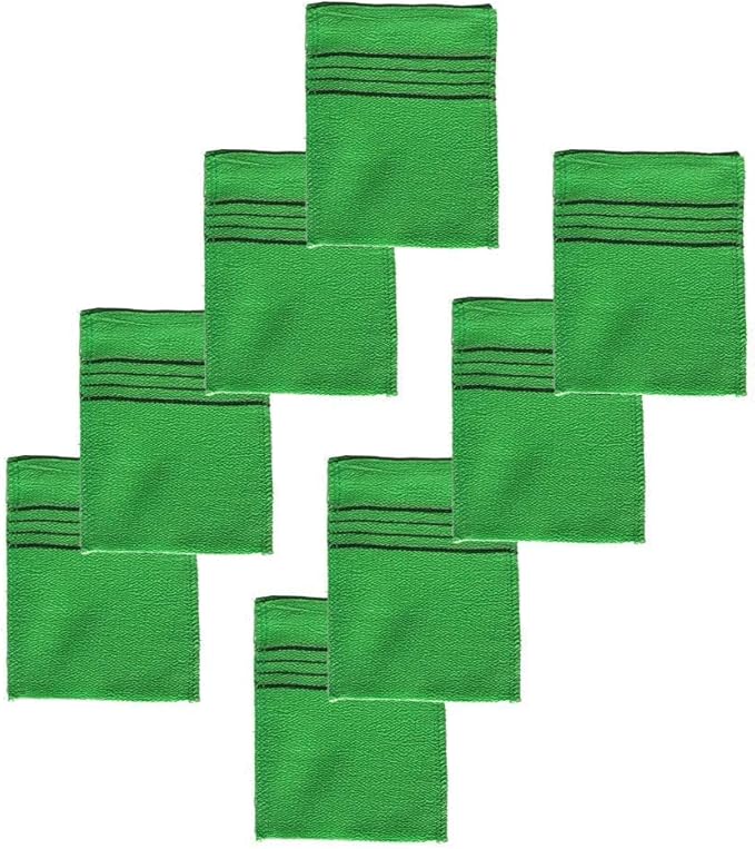 Korean Asian Exfoliating Bath Washcloth Mitt for Remove Dead Skin.Exfoliating Body Scrubber.Exfoliating Gloves for Body Scrub (Green 8)