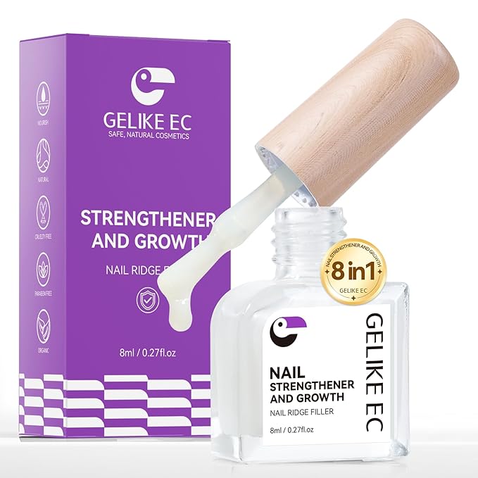 Gelike EC Ridge Filler Nail Strengthener: Milky White Extra Strong Nail Hardener for Damaged Nails & Growth Treatment for splitting nails - Organic, Vegan, Cruelty Free for Daily Home Salon