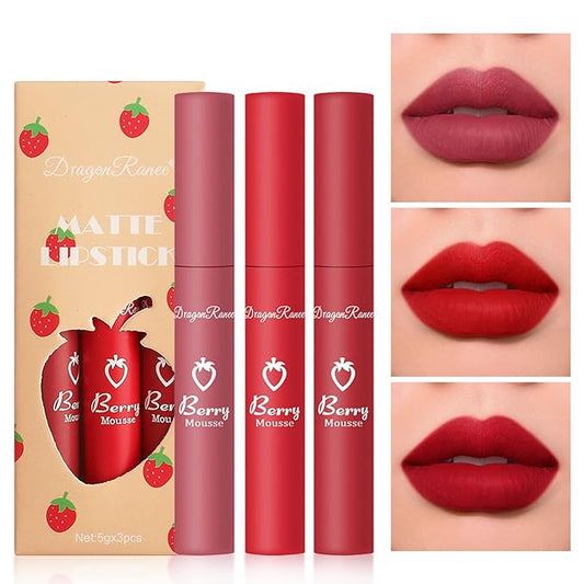 3PCS Matte Nude Lipstick Velvet Nude Lip Gloss Non-Drying, Non-Fading, Non-Stick Cup, Matte Lip Stain Long Lasting Waterproof Lipstick for Women Girls Lip Makeup-Set B