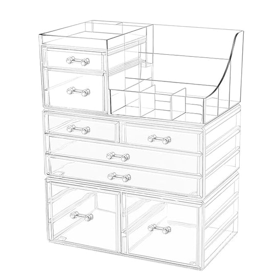Cq acrylic Makeup Organizer Bathroom Organizers and Storage With 8 Drawers for Vanity Skincare Countertop Desk,Clear Cosmetic Display Case for Lipstick,Brush,Lotions,Eyeshadow,Nail Polish and Jewelry