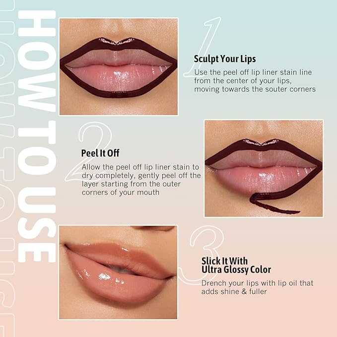 Peel Off Lip Liner Stain 3 Colors, Lip Stain Peel Off Long Lasting Brown Lip Liner Set Matte Lip Tint Stain Tattoo Transfer Proof Highly Pigmented Color Precise Lip Pencil Contour for Women