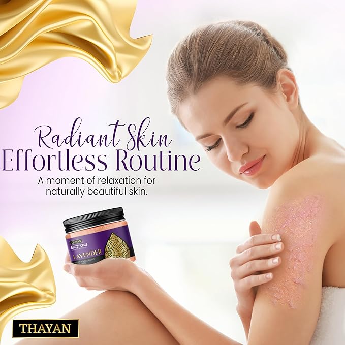 Himalayan Salt Scrub – Exfoliating Face, Foot & Body Scrub with Jojoba, Grapeseed & Essential Oils – Deep Cleansing, Collagen-Boosting, Cellulite Treatment & Skin Toning - Lavender