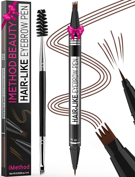 iMethod Eyebrow Pen - Eyebrow Pencil Magical 2-in-1 Eye Brow Pencils for Women with 4-Fork-Tip & Precise Brush-Tip Create Natural Hair-Like Brows, Last All-Day, Microblading Eyebrow Pen, Reddish Brown