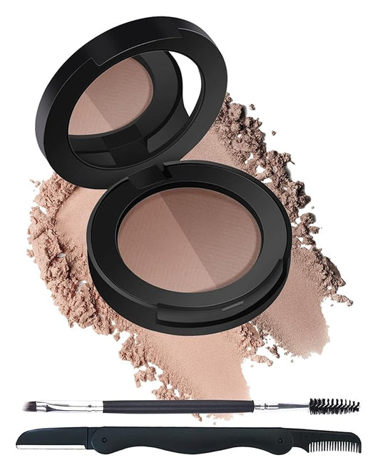 Eyebrow Powder Kit,Long Lasting Waterproof Light Dark Brown Duo Tint Eye Brow Filler,Enhance Define Brows,Eye Makeup Contour Powder Palette with Mirror Brow Tools,Mother's Day Gift for Women Girl-05