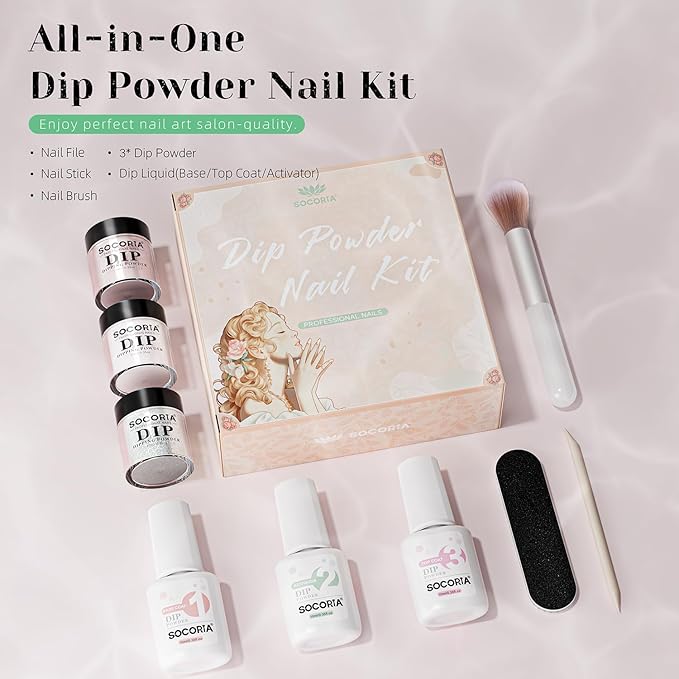 Dip Powder Nail Kit Starter, All Seasons Light Bean Paste Red Silver Glitter Dipping Powder Liquid Set with Base Top Coat and Activator for Nail Art Manicure Salon DIY 9 Pcs