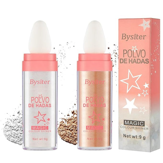 Highlighter Powder Stick Makeup 2Pcs Polvo De Hadas Body Glitter Shimmer Highlighter Powder High Gloss Blush Contour Powder Makeup Shine Face Powder Blush for Face Hair Body