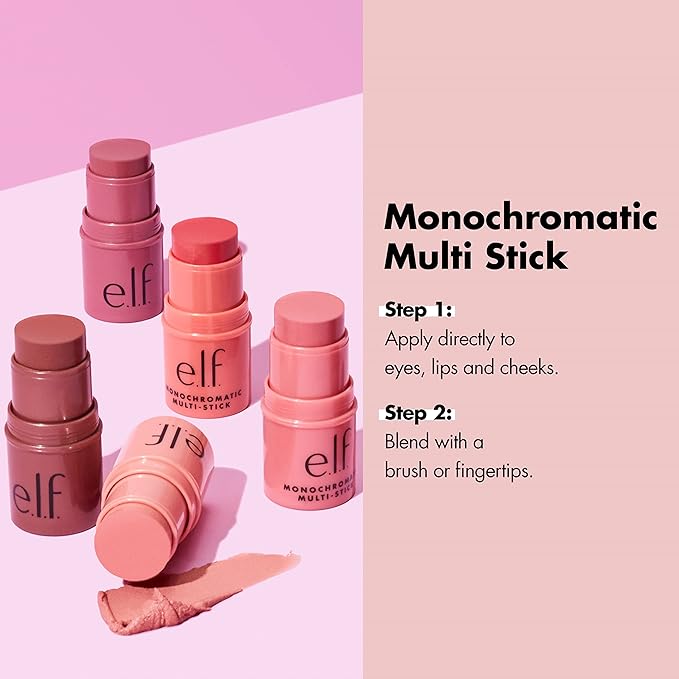 e.l.f. Monochromatic Multi Stick, Luxuriously Creamy & Blendable Color, For Eyes, Lips & Cheeks, Bronzed Cherry, 0.17 Oz (Pack of 2)