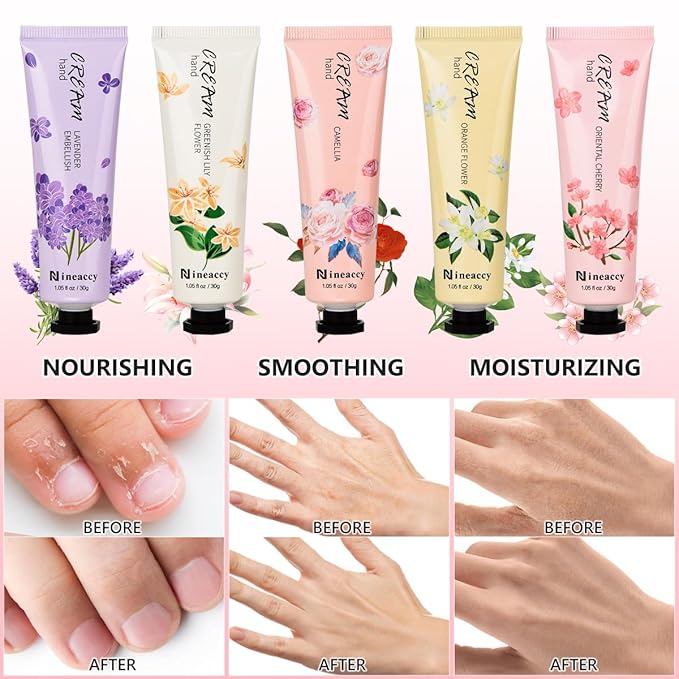 Hand Cream Vegan Friendly,5 x 30ml, Pack of 5,for Dry Cracked Hands,Daily Moisturising hand Lotion gift set,Mothers Day gifts for women