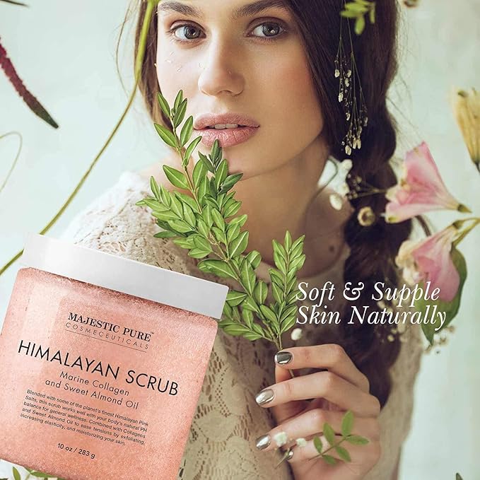 Majestic Pure Himalayan Scrub with Collagen (10 oz) and Fractionated Coconut Oil (16 oz) Bundle