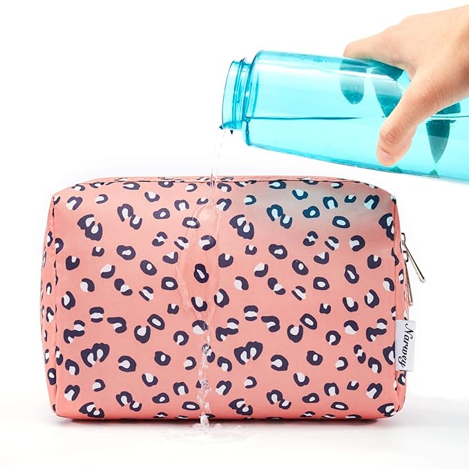 Narwey Cute Cheetah Makeup Bag Travel Cosmetic Bag Organizer Toiletry Bag Make Up Bags with Compartments for Women Girls (Large, Leopard)