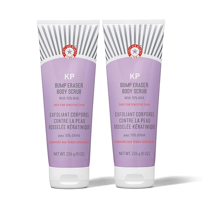 First Aid Beauty - KP Bump Eraser Body Scrub with 10% AHA, Keratosis Pilaris Skin Exfoliater with Glycolic and Lactic acids, Helps Reduce Chicken Skin Bumps, Safe for Sensitive Skin, 8 oz, 2ct