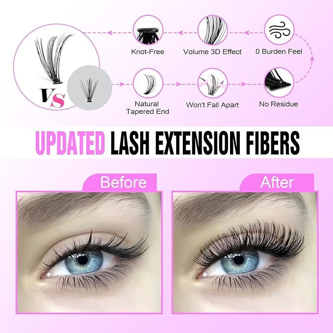 Pawotence Lash Extension Kit DIY 280pcs Individual Lash Clusters Kit 30D Natural 8-15mm Cluster Eyelash Extensions Kit with Lash Bond and Seal, Lash Tweezers for Self Use (30D, 0.07D, 8-15mm, Kit)