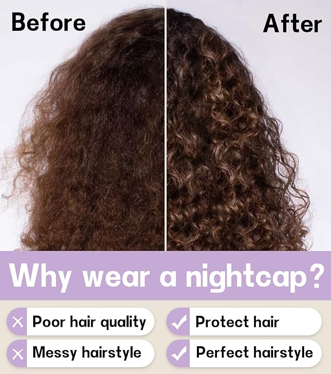 100% Mulberry Silk Bonnet for Sleeping for Curly Hair and Braids, Wrap with Adjustable Strap for Women and Men,Real Silk, Not Satin（1Pc,Lavender)