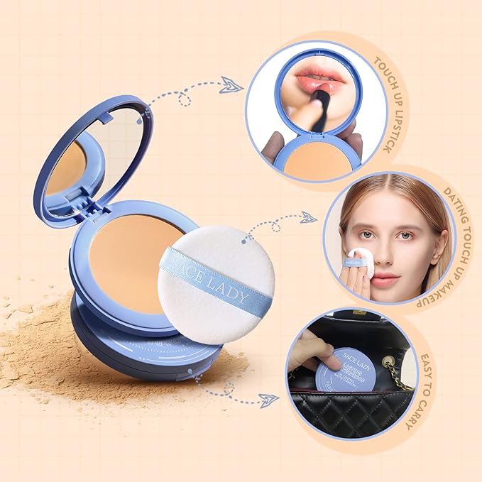 SACE LADY Face Smooth Primer and Flawless Coverage Oil Control Setting Powder, Matte Lasting Face Cosmetics Kit 2Pcs