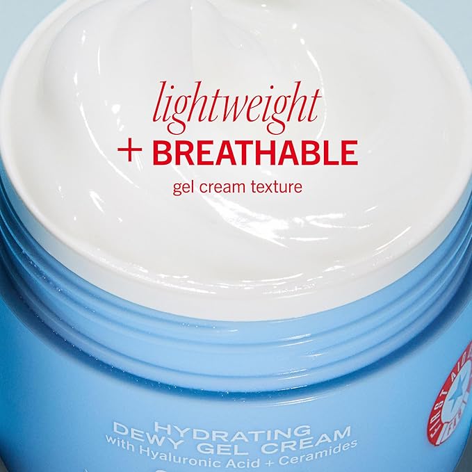 First Aid Beauty - Hydrating Dewy Gel Cream, Lightweight Oil-Free Facial Moisturizer with Hyaluronic Acid and Ceramides, Helps Reduce Excess Oil Build Up & Improve Skins Hydration, 1.7 oz