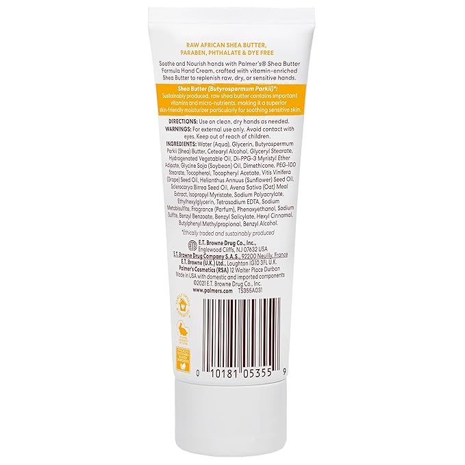 Palmer's Shea Butter Formula Hand Cream for Dry, Cracked Skin. Travel Size Hand Lotion, 3.4 Ounce