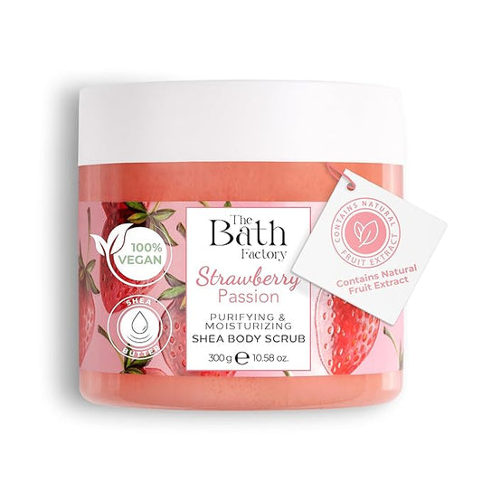 Body Scrub for Exfoliating with Moisturizing Shea Butter | 100% Vegan | Natural Strawberry Extract | Perfect Exfoliator for All Body Parts such as Face, Foot, Hand