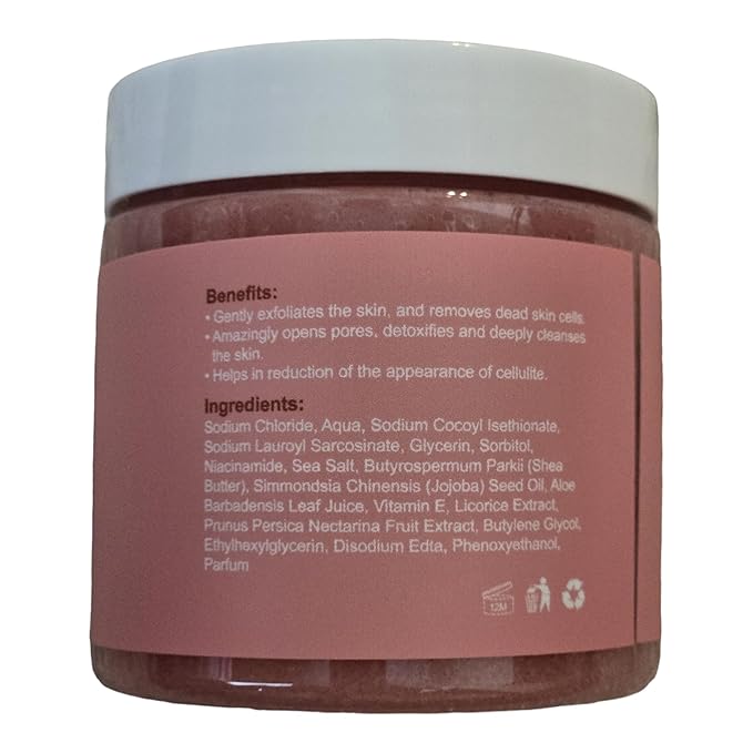 Sea Salt Scrub, 10oz Shea Butter Body Scrub, Exfoliating, Dead Skin Removal (Peach)