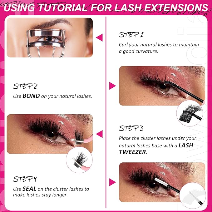 Lash Clusters Kit Fluffy Individual Lashes D Curl Cluster Eyelash Extensions 10-18mm DIY Lash Extension Kit Lash Bond and Seal Waterproof, Lash Applicator, Wispy-Kit