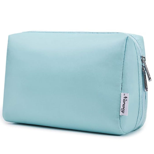 Narwey Cute Makeup Bag Travel Cosmetic Bag Organizer Toiletry Bag Make Up Bags with Compartments for Women Girls (Large, Sky Blue)