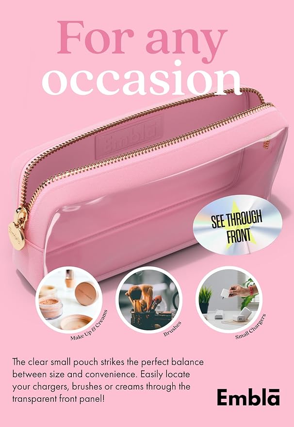 Embla Clear Cosmetic Bag Makeup Case, Clear Zipper Make Up Pouch and Toiletry Travel Tote, Cute Skincare Pouches for Women Girls, Preppy Purse Cosmetic Organizer, Small Makeup Bags, Flamingo Pink