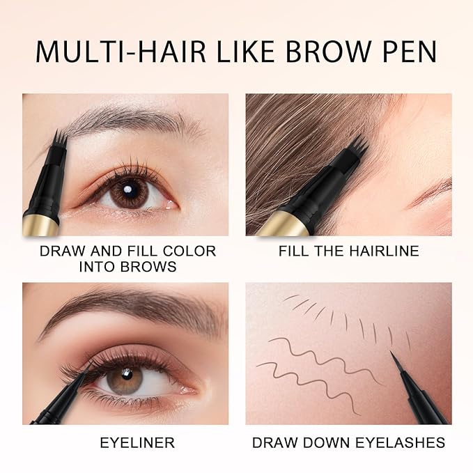 Microblading Eyebrow Pen Kit - Waterproof Brow Makeup Set with Eyebrow Pencil, Eyebrow Gel Clear, Eyeliner, Dual-ended Eyebrow Brush, Natural Looking Brows with Long-Lasting All-Day Hold - Dark Brown