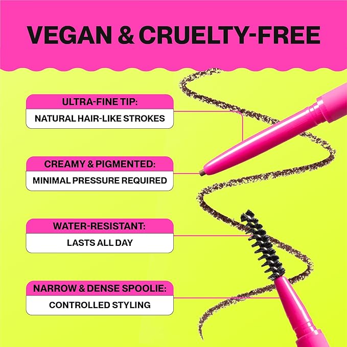 Brow Pencil - Fine Tip, Smooth & Creamy, Long Wearing, Water Resistant - Buildable Looks: Natural to Bold Eyebrows - Vegan & Cruelty Free Women's Beauty, Eyebrow Filler Makeup (Dark Brown)