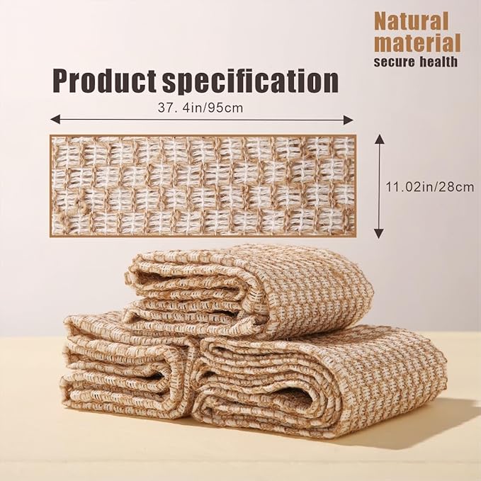 Jute Exfoliating Washcloth Towel Net Sponges for Shower, Cotton Line Back Washer Shower Wash Cloth for Women and Men, Natural Back Exfoliator Bath Scrubber for Body