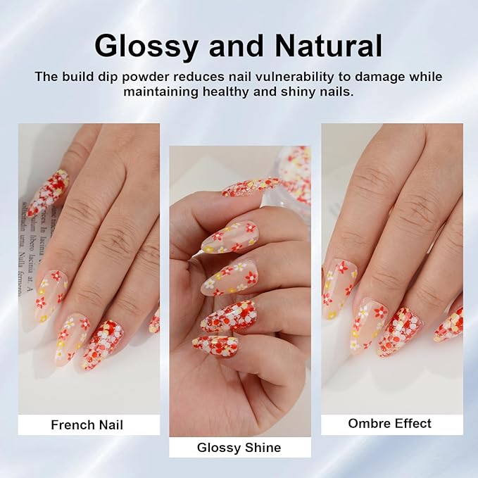 Color Dipping Powder, Red White Yellow Hexagon Sequins Dip powder No Nail Lamp Long Lasting Dip Nail Colors Nail Starter Professional Nail Art Salon Home DIY 1oz