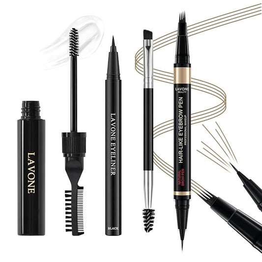 Microblading Eyebrow Pen Kit - Waterproof Brow Makeup Set with Eyebrow Pencil, Eyebrow Gel Clear, Eyeliner, Dual-ended Eyebrow Brush, Natural Looking Brows with Long-Lasting All-Day Hold - Blonde
