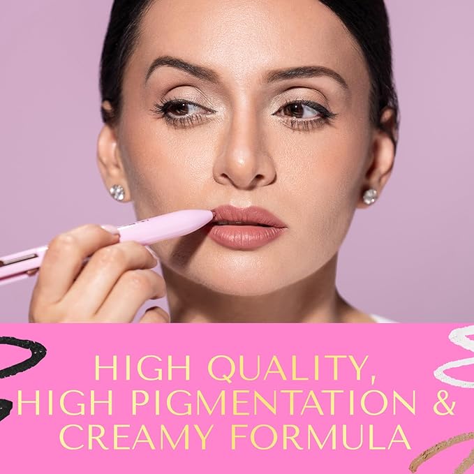 YazzBeauty - 4 in 1 Makeup Touch Up Pen with Nude Lip Liner, Black Eyeliner, Medium Brown Eyebrow Pencil, and Radiant White Matte Highlighter, Compact Beauty Pen, Smudge Proof, Vegan, Cruelty-Free