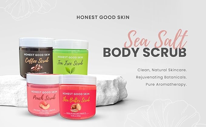 Sea Salt Scrub, 10oz Shea Butter Body Scrub, Exfoliating, Dead Skin Removal (Peach)