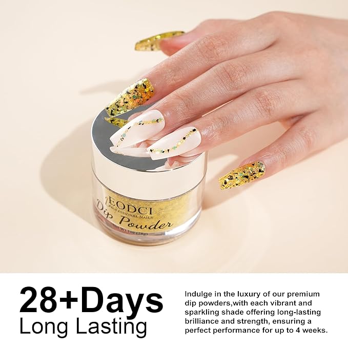Dip Powder Eggshell Yellow Color French Glitter tinfoil Nail Art Starter Manicure Salon DIY at Home No Needed Nail Lamp Curing Odor-Free&Long-Lasting 1 Oz