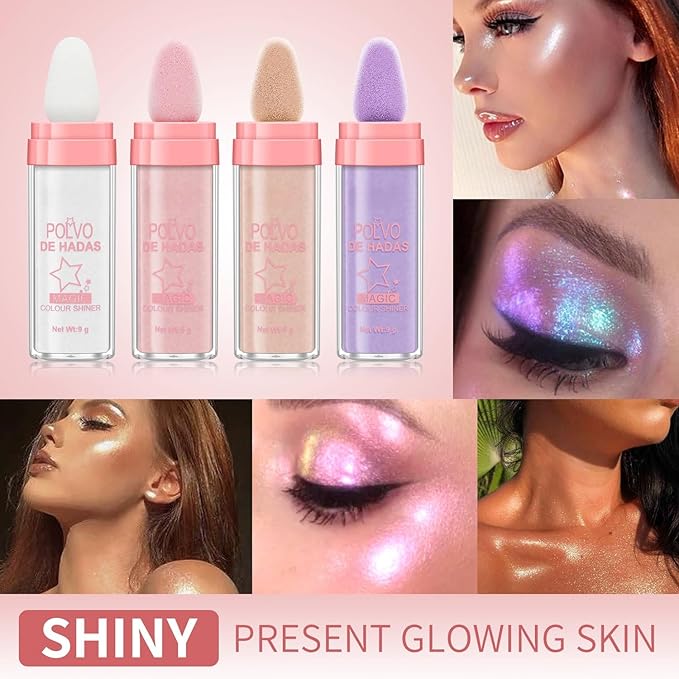 2PCS Polvo De Hadas Fairy Dust Highlight Patting Powder - Full Body Contouring and Clavicle Pearlescent Patting Powder for Face and Eye, Christmas Sparkling Body Glitter (#01 White & #02 Pink)