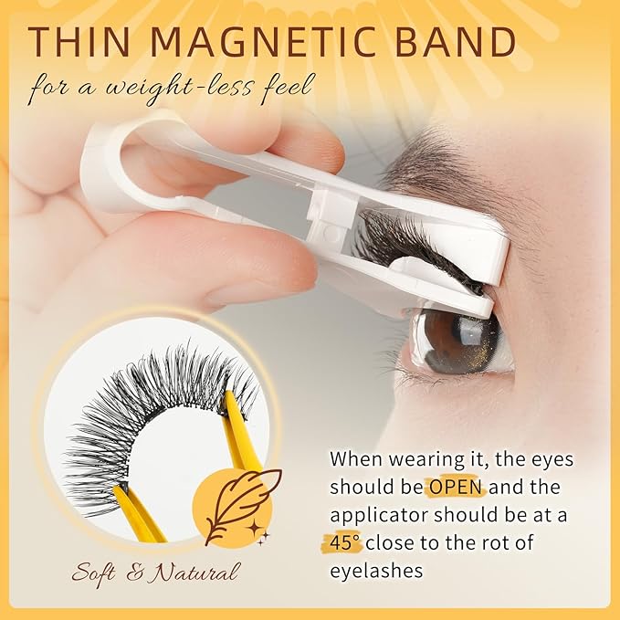 QUEWEL Magnetic Eyelashes 2 Pair Reusable Magnetic Eyelashes with Applicator No Glue Needed Eyelashes Natural Look Lash Clusters Kit Easy to Wear and Remove(B+D01)