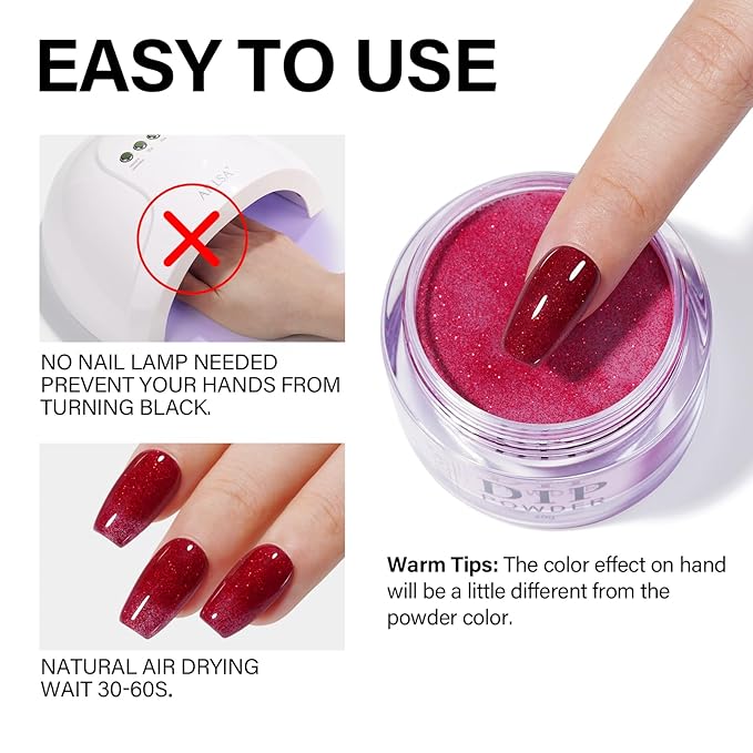 AILLSA Glitter Red Dip Powder Burgundy Nail Dipping Powder Fall Winter Dark Red Dip Powder Colors for DIY Manicure Salon at Home Easy to Use Wine Red Nail Dip Powder for Valentine's Day Gift (1 Oz)