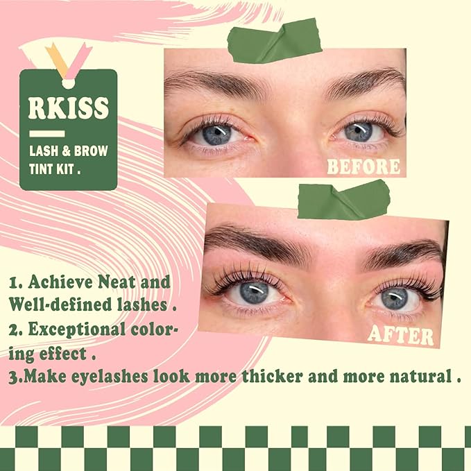 RKISSBEAUTY (Black and Brown) Eyelash & Eyebrow Color Kit - Long Lasting 8 Weeks/Home or Salon Use/Up to 8 Applications/with Brush/Safe & Easy to Use