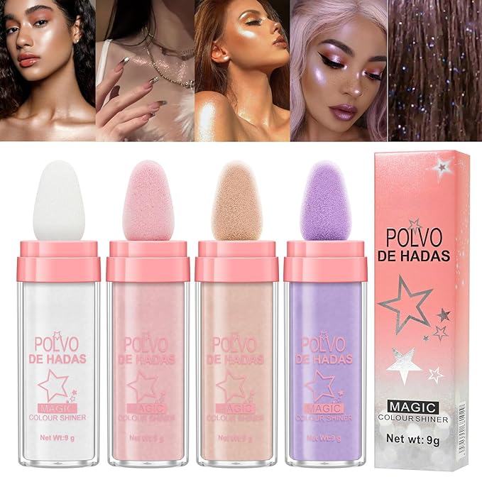 URQT Fairy Dust Highlighting Powder - Full Body Pearlescent Glitter for Face and Eyes, Sparkling Halloween Body Glitter (#01 White Moonbeam)
