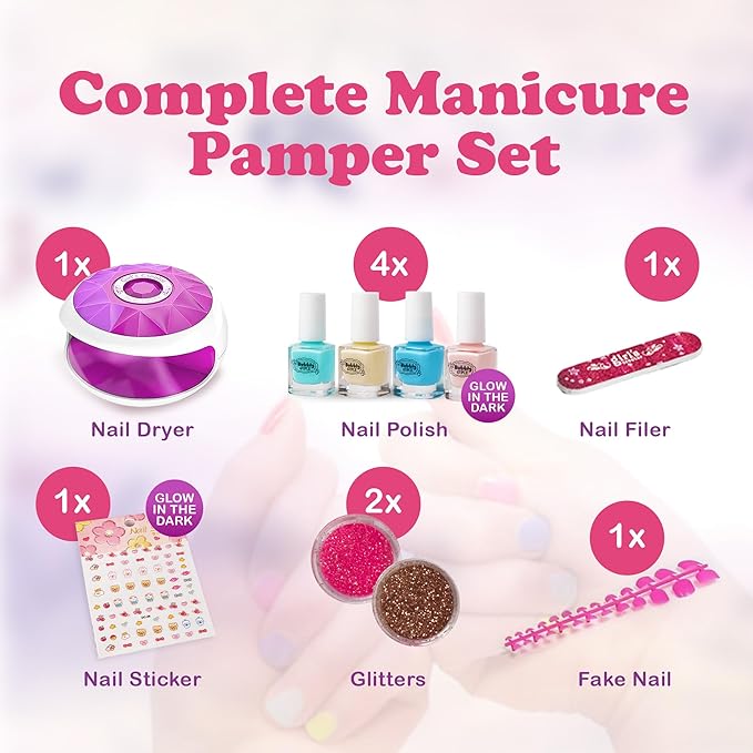 Glow in Dark Kids Spa Day Kit for Girls - 42+ Piece Set Waterfall Foot Spa - Perfect Spa Kit for Girls, Fun Pedicure and Party Supplies, Ideal for Girls Ages 6 7 8 9 10-12