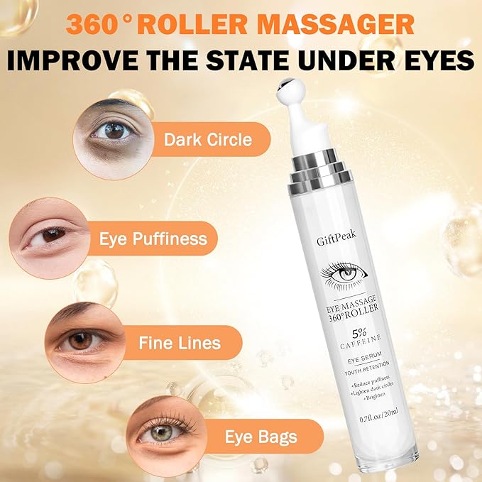 Caffeine Eye Serum for Dark Circles,Eye Serum Roller Eye Skin Care for Puffy Eye Bags Fine Lines Dark Circles Wrinkles Under Eye Cream For Women & Men 0.5 fl. oz