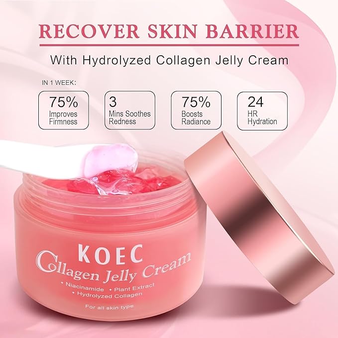 Collagen Jelly Cream - Niacinamide & Freeze-Dried Hydrolyzed Collagen - Improves Elasticity & Hydration, Reduce Fine Lines & Dullness, Gives 24h Glow Korean Skin Care For All Skin Types (3.38 fl.oz)