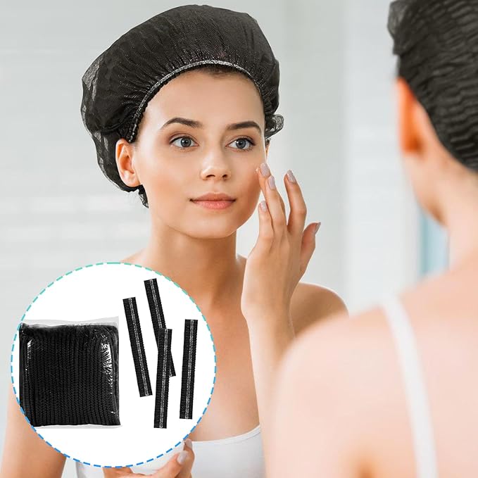 100 Pieces Non-Woven Hair Nets,Disposable Bouffant Caps,20 Inch Elastic Head Cover,Black Disposable Hair Nets,Hair Net for Food Service,Beauty Salon Cosmetics Spa Men & Women(Black)
