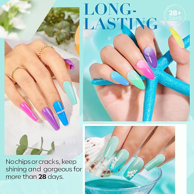 AZUREBEAUTY 42 Pcs Dip Nails Powder Starter Kit, 32 Hot Pink Blue Purple Color Changing Spring Dipping Powder Liquid Set with Base Coat/Top Coat/Activator for French Manicure Salon DIY.