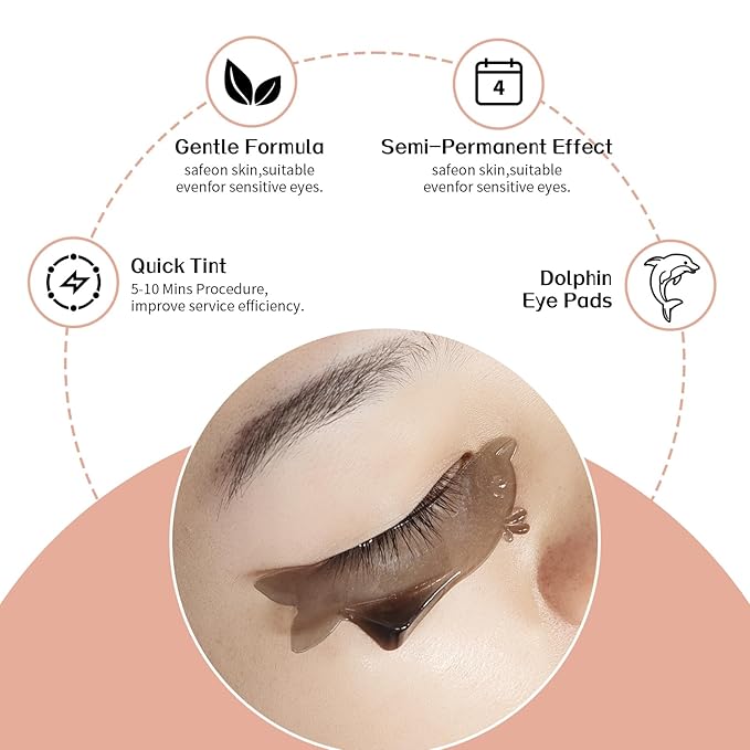 Libeauty Lash Color Kit with Reusable Dolphins Eye Patches Instant Eyelash & Eyebrow Black Coloring Kit for Hair Lasts Up 4 Weeks Brow Colour Set Suitable For DIY At Home Or Salon