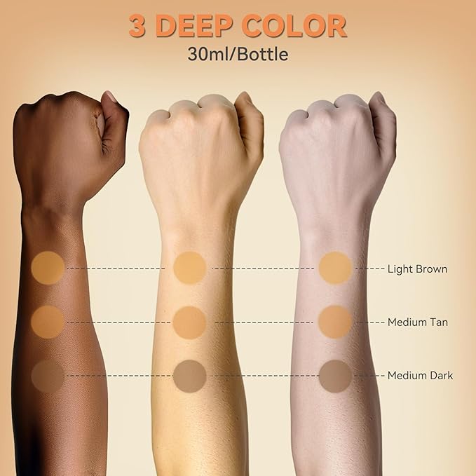 OPHIR 3x Air Brush Makeup Foundation, Deep Color Spray Foundation Makeup Airbrush Kit for Movie Stage Make up, Includes Light Brown, Medium Tan & Medium Dark 3 Airbrush Paints, 1oz/Bottle