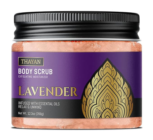 Himalayan Salt Scrub – Exfoliating Face, Foot & Body Scrub with Jojoba, Grapeseed & Essential Oils – Deep Cleansing, Collagen-Boosting, Cellulite Treatment & Skin Toning - Lavender