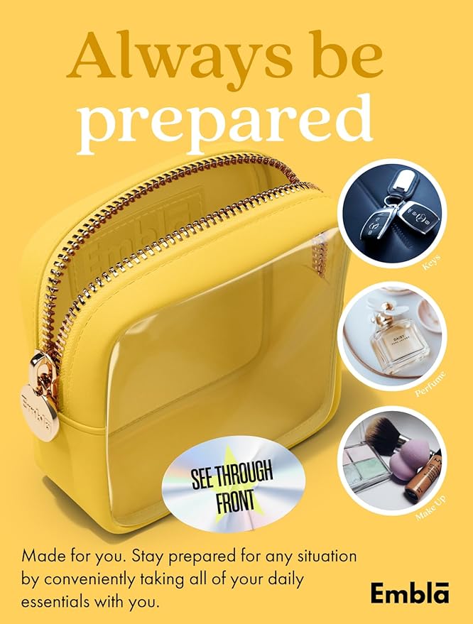 Embla Clear Cosmetic Bag Makeup Case, Clear Zipper Make Up Pouch and Toiletry Travel Tote, Cute Skincare Pouches for Women Girls, Preppy Purse Cosmetic Organizer, Mini Makeup Bags, Lemon